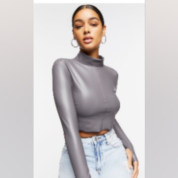 Forever 21 Tops - Faux mock leather crop top NWT
